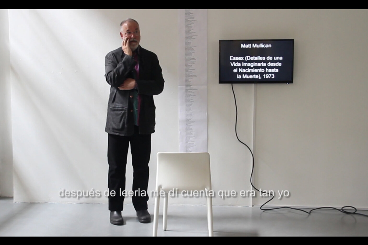 MATT MULLICAN. Video of the reading of:
Essex (Detail on an Imaginary Life frim Birth to Death), 1973. (Detail) | Ella té molts noms / Ella tiene muchos nombres / She has many names | ProjecteSD